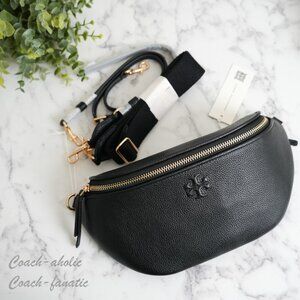 NWT Tory Burch Thea Black Pebbled Leather Belt Bag Fanny Pack 165917